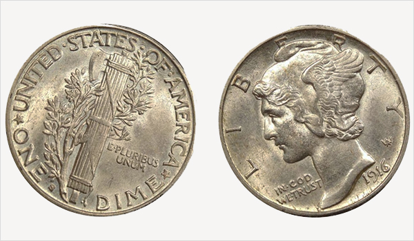 1916 S Mercury Silver Dime Coin