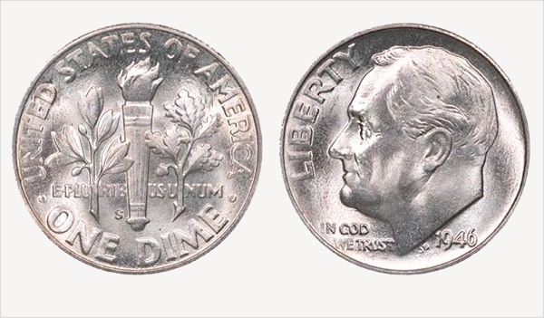 1946 S Roosevelt Silver Dime Coin