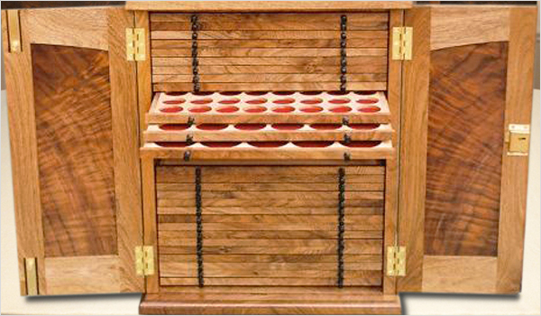 A wooden coin cabinet