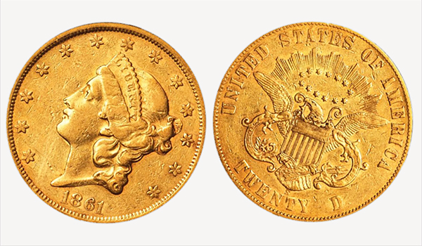 1861 Liberty Head $20 Gold Coin