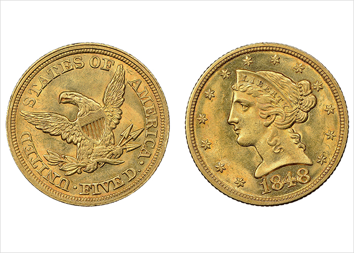1848 Liberty Head $5 Gold Coin
