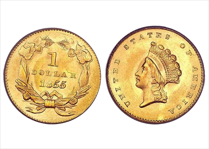 1855 Small Indian Head $1 Gold Type II