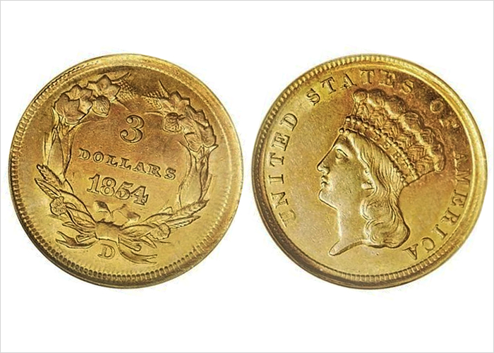 1854 $3 Dollar Gold Princess Gold Coin
